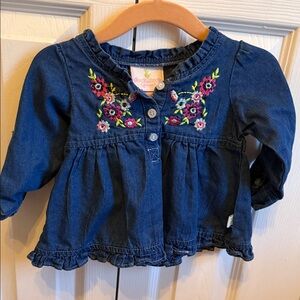 Blue Denim baby top with Floral Embroidery